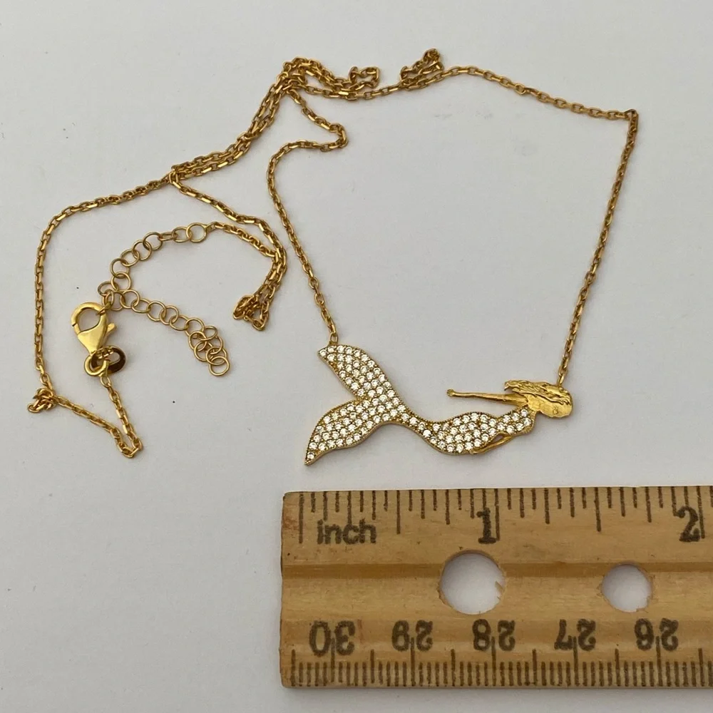 🧜‍♀️Mermaid necklace 925 silver cz clear zirconia stones 18k yellow gold plated